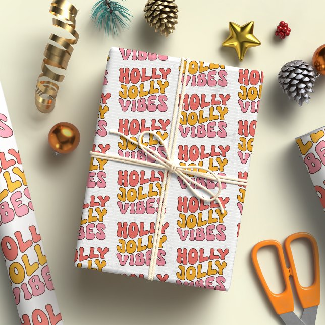 Holly Jolly Vibes Groovy Retro jul Presentpapper (Skapare uppladdad)