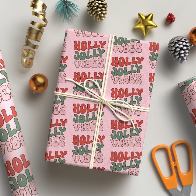 Holly Jolly Vibes Groovy Retro jul Presentpapper (Skapare uppladdad)
