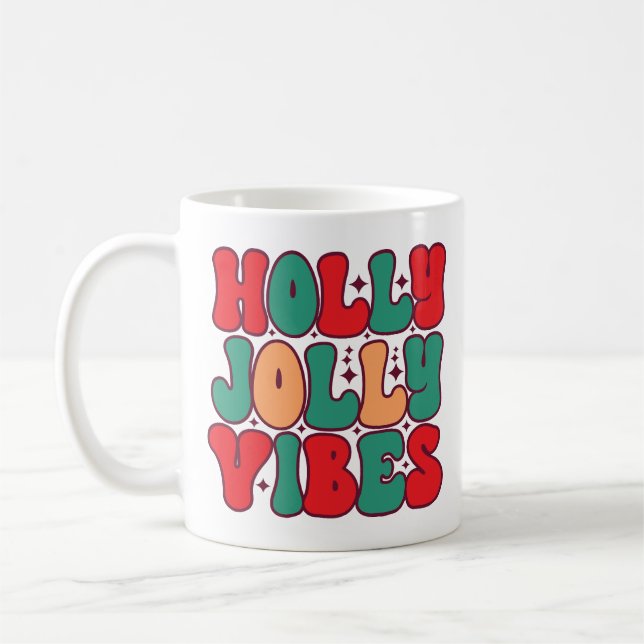 Holly Jolly Vibes Retro Groovy Helgdagars jul Kaffemugg (Vänster)