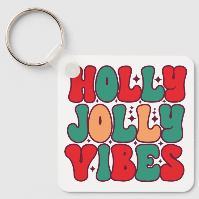 Holly Jolly Vibes Retro Groovy Helgdagars jul Nyckelring (Framsida)
