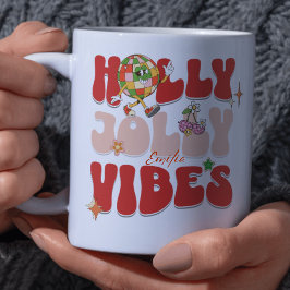 Holly Jolly Vibes Retro Groovy Red jul Namn Mugg