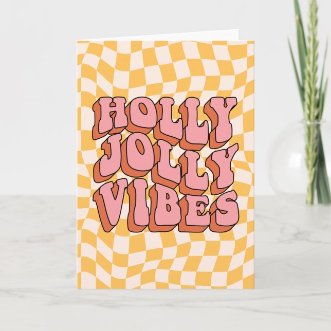 Holly Jolly Vibes - Retro Helgdag Cheer Helgkort (Framsida)