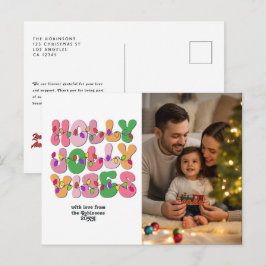 "Holly Jolly Vibes" Retro julbelysning foto Helg Vykort