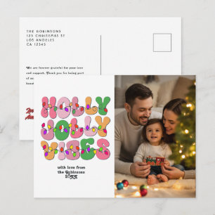"Holly Jolly Vibes" Retro julbelysning foto Helg Vykort