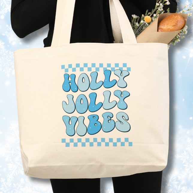 Holly Jolly vibes, Retro-julen Jumbo Tygkasse (Holly Jolly Vibes Retro Christmas Design Blue)