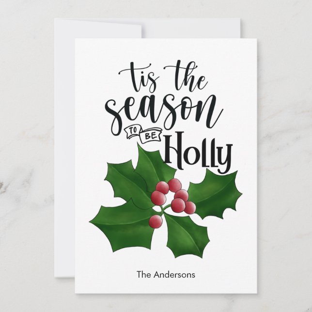 Holly Jolly Watercolor Christmas Card Julkort (Framsida)
