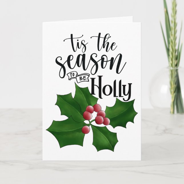 Holly Jolly Watercolor Christmas Card Kort (Framsida)