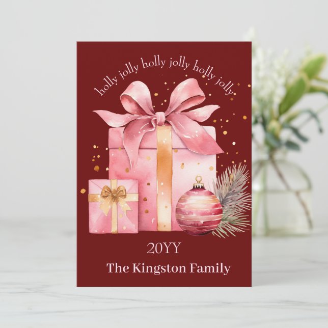 Holly Jolly Watercolor jul Gift Önskemål Julkort (Stående Fram)