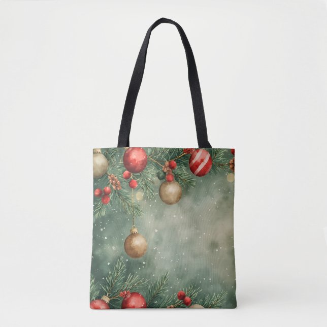 Holly Jolly Watercolor Tote Bag Tygkasse (Framsida)