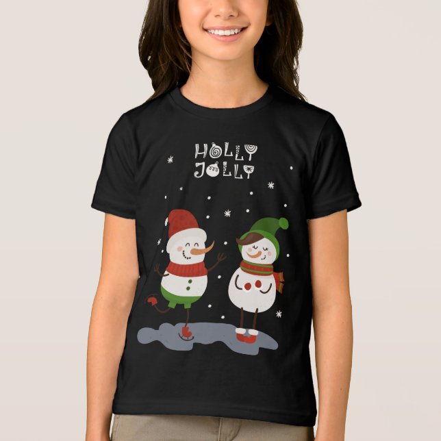 Holly Jolly Winter Snögubbe-Helgdagar T Shirt (Framsida)