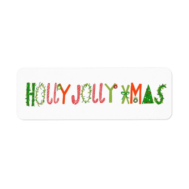 HOLLY JOLLY XMAS Holiday Christmas Cute Hand-Drawn Returadress Etikett (Framsidan)