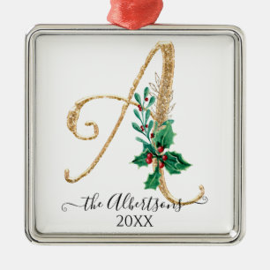 Holly jul-familjen Guld Monogram A Glitter Julgransprydnad Metall