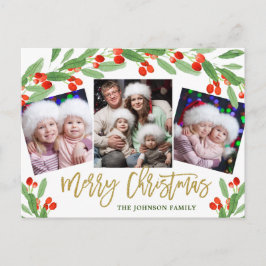 Holly Jul Helgdag 4 PHOTO Hälsning vykort