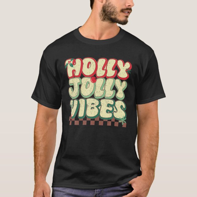 Holly jul Jolly Vibes Groovy Retro Julafton T Shirt (Framsida)