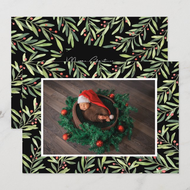 Holly jul Photo Julkort (Fram/baksida)
