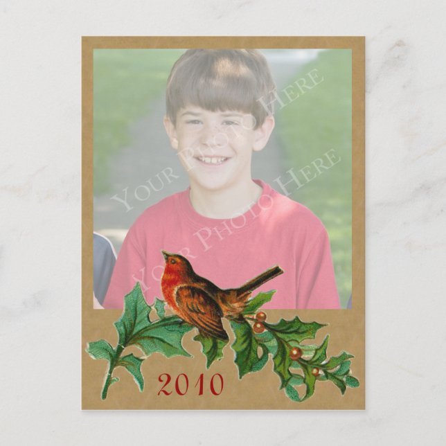 Holly julfotoport helg vykort (Framsida)