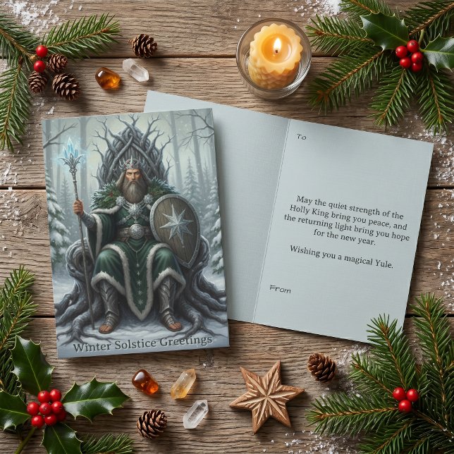 Holly King Vinter Solstice Jul Hedniska Hälsningar Kort (British Folklore Yule Pagan Green Man Holly King Winter Solstice Folded Greeting Card)