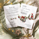 Holly Klockor Red Berries Winter Wedand and Detail Inbjudningar<br><div class="desc">Vinterbröllopsinbjudan med uppgifter om bröllop och information på baksidan. Tid-fri säsong-utformning med elegant-typografi, evergreen holly gren med röda bär, traditionell bröllop klockor med rött båge, rött och vitt ljus och en poinsettia-blomma. Om du vill samordna inbjudningar, kontorsprogram och evenemangsdekoder kan du bläddra i samlingen Holly Klockor Bröllop eller meddela mig...</div>