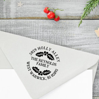 Holly Leaves & Berries Christmas Return Address Stämpel