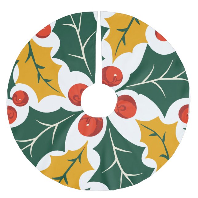 Holly Leaves Retro Modern Big Print Pattern  Julgransmatta Borstad Polyester (Framsidan)