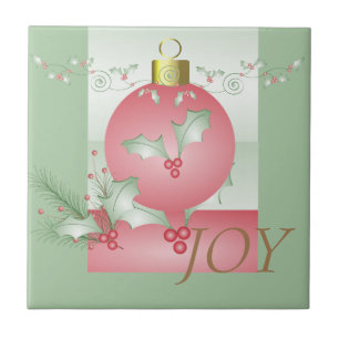 Holly Ljust grönt Rosa jul Kakelplatta