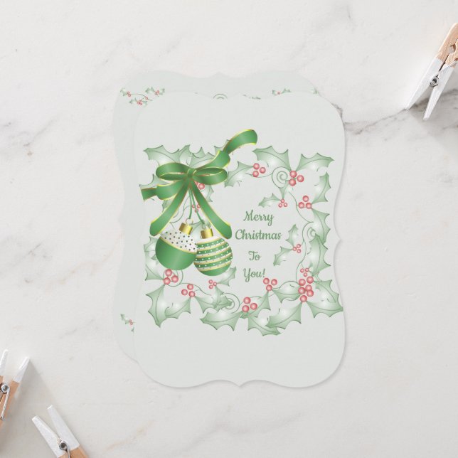 Holly Ljust grönt Rosa jul Kort (Fram/Back In Situ)