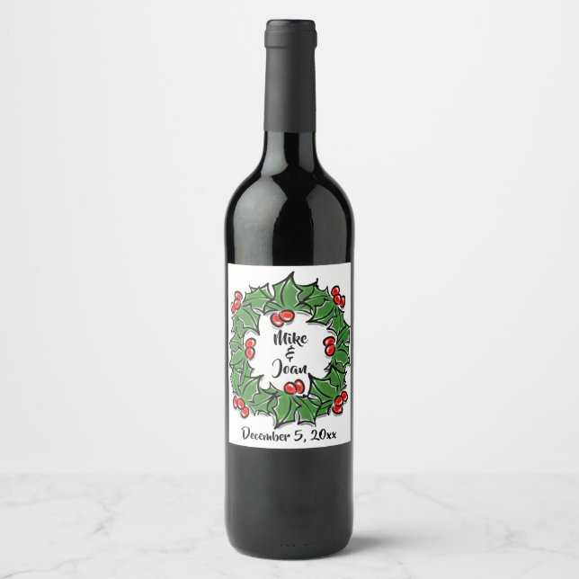 Holly Löv, Holly-bär, julkrans Vinflaska Etikett (Framsida)