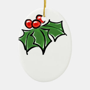 Holly Löv, Holly-bär, roligt-helgdag botaniskt Julgransprydnad Keramik