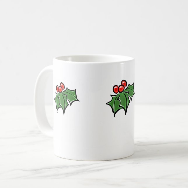 Holly Löv, Holly-bär, roligt-helgdag botaniskt Kaffemugg (Framsida vänster)