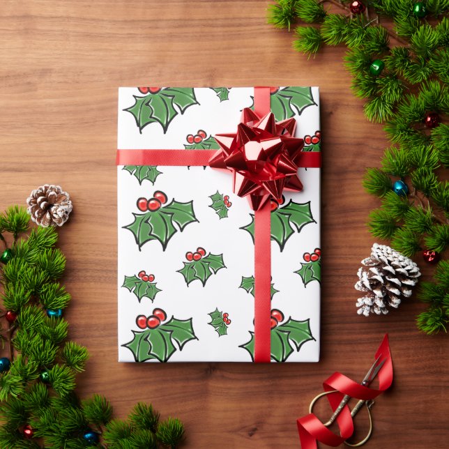 Holly Löv, Holly-bär, roligt-helgdag botaniskt Presentpapper (Julgåva)