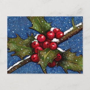 Holly Löv och Berries med Snö som sjunker Vykort