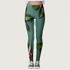 Holly Löv och Berries på en djup Grönt Canvas Leggings