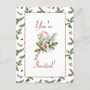 Holly Löv, Red Berries, Mistletoe, Candy cane Vykort