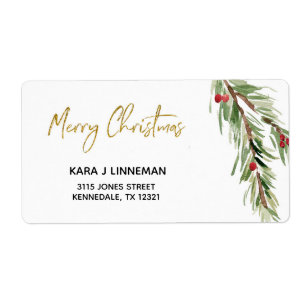 Holly Löv, vattenfärgsblad, helgdag Adress Fraktsedel