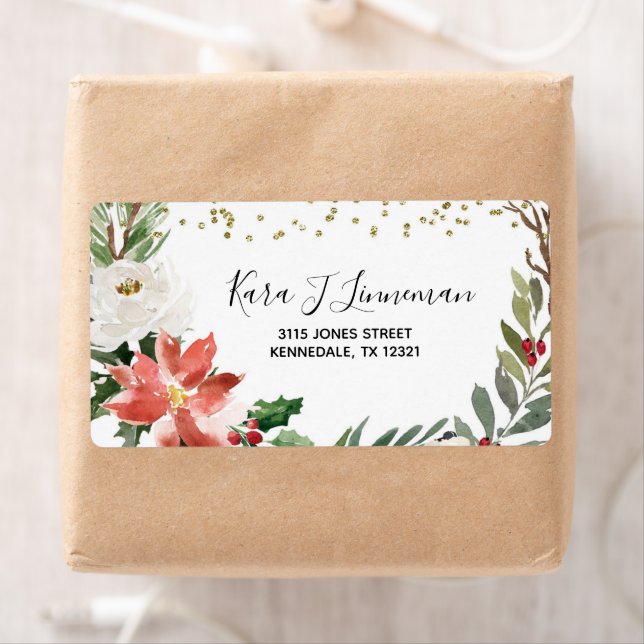 Holly Löv, vattenfärgsblad, helgdag Adress La Fraktsedel (Insitu)