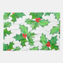Holly Lövs, Berries, Red, Grönt Blommigt jul Kökshandduk