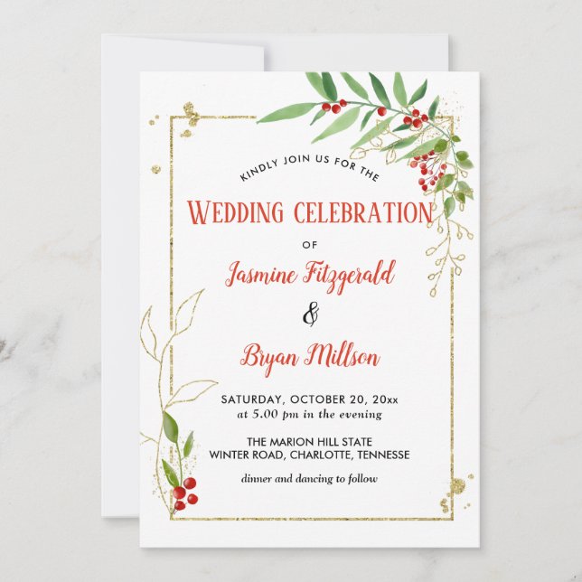 Holly Lövs Berry Ram jul | Bröllop Inbjudningar (Framsida)