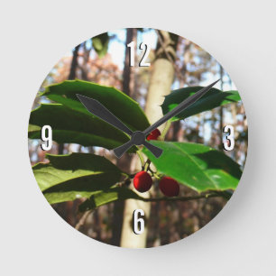 Holly Lövs I Helgdag Botanical Rund Klocka