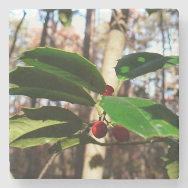 Holly Lövs I Helgdag Botanical Stenunderlägg (Framsidan)
