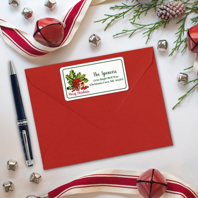 Holly Lövs och Berries Gift God jul Adressetikett (Skapare uppladdad)