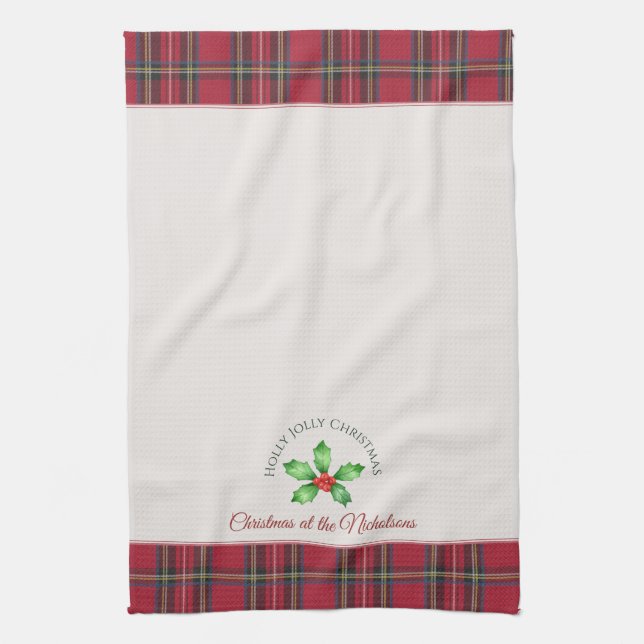 Holly Lövs Red Berries Personal Namn jul Kökshandduk (Vertikal)