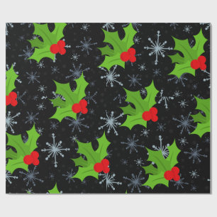 Holly Lövs, Red Berries Snowflake Wrapping Papper Presentpapper