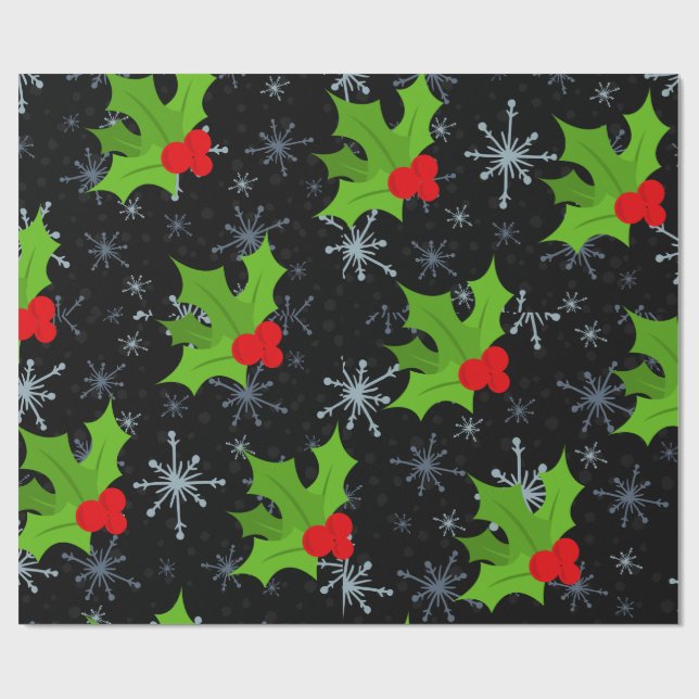 Holly Lövs, Red Berries Snowflake Wrapping Papper Presentpapper (Platt)