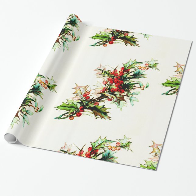 Holly med Berries Vintage Retro jul Presentpapper (Utrullad)