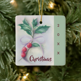 Holly med Bow Pastel-julen Julgransprydnad Keramik