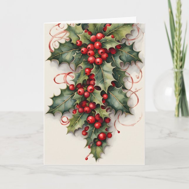 Holly med Vibrant Red Berries jul Kort (Framsida)