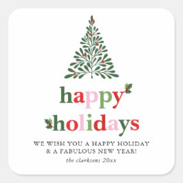 Holly Merry & Bright Helgdag Card Fyrkantigt Klistermärke