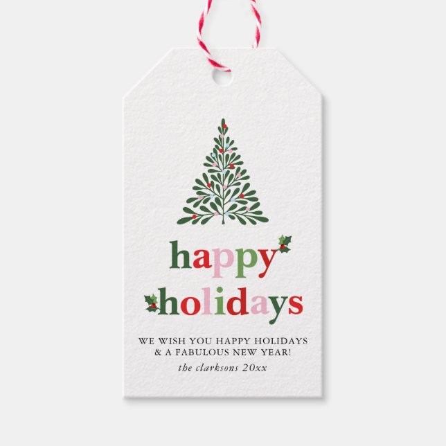 Holly Merry & Bright Helgdag Card Presentetikett (Framsidan)