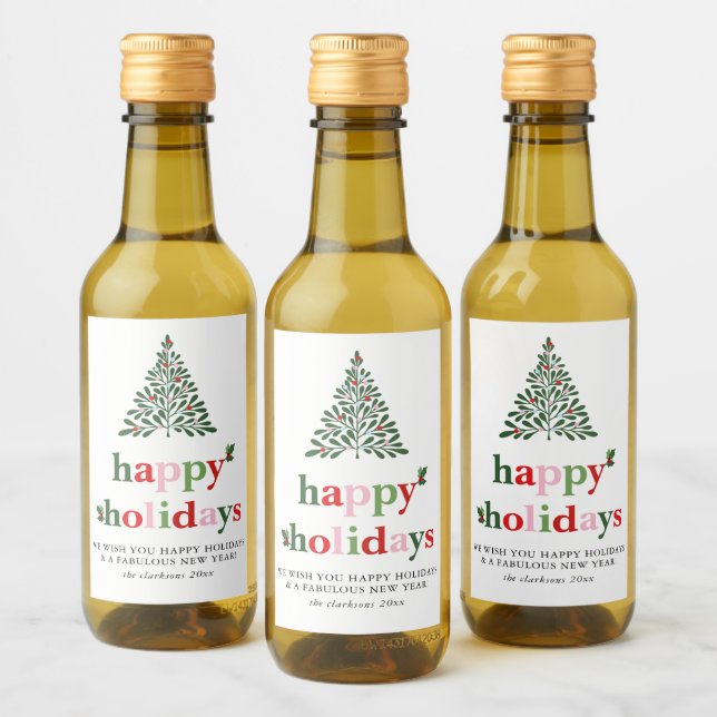 Holly Merry & Bright Helgdag Card Vinetikett (Flaskor)
