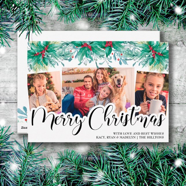 Holly Mistletoe 3 Photo God jul Script Julkort (Skapare uppladdad)